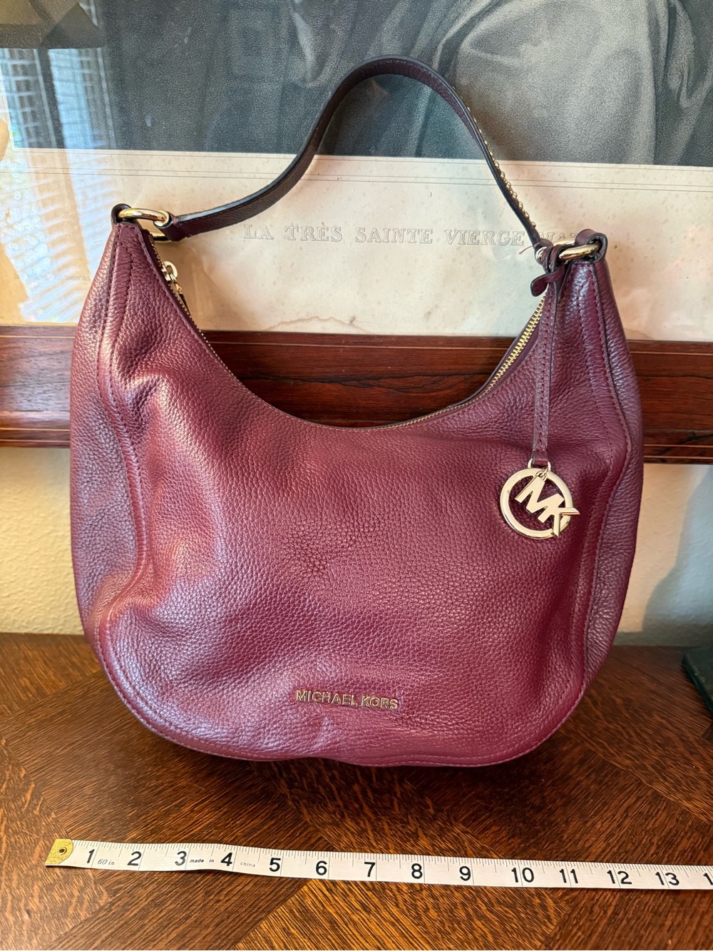 Michael Kors Burgundy Pebbled Leather Shoulder Hobo
